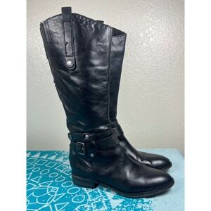 Sam Edelman Black Leather Riding Boots Women's Size 8M Knee High Buckle Moto